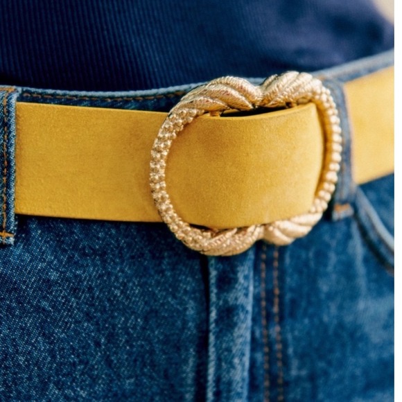 New Sezane Artemis Belt Yellow Suede Split Cowhide Leather Gold Buckle Italy s m main image 10